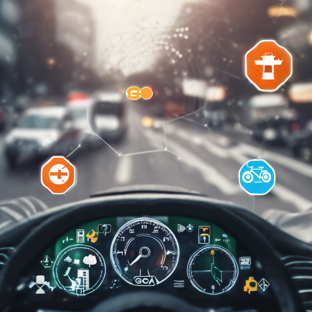صورة تجمع بين أيقونات تعبر عن السلامة المرورية (سيارة، علامة مرور)، مع أيقونات تقنية (مستشعرات، خريطة GPS، إشارة Wi-Fi أو شبكة)، وربما شعار سيارة إسعاف.] إعدادات محركات البحث (SEO)